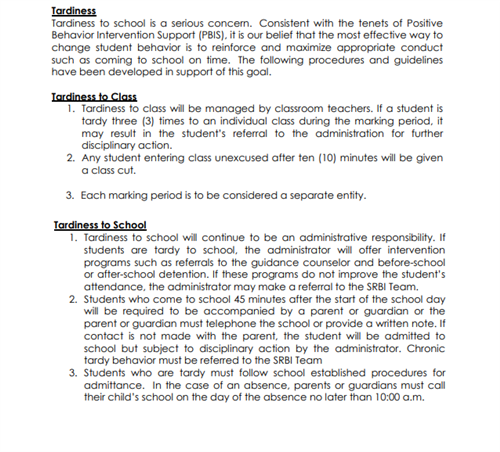 Tardiness to school and class 