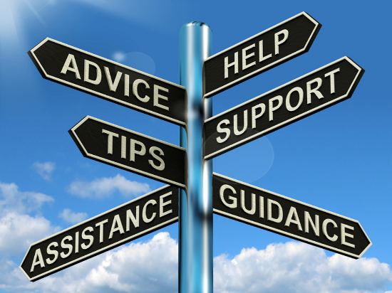 Advice, help, tips, support sign