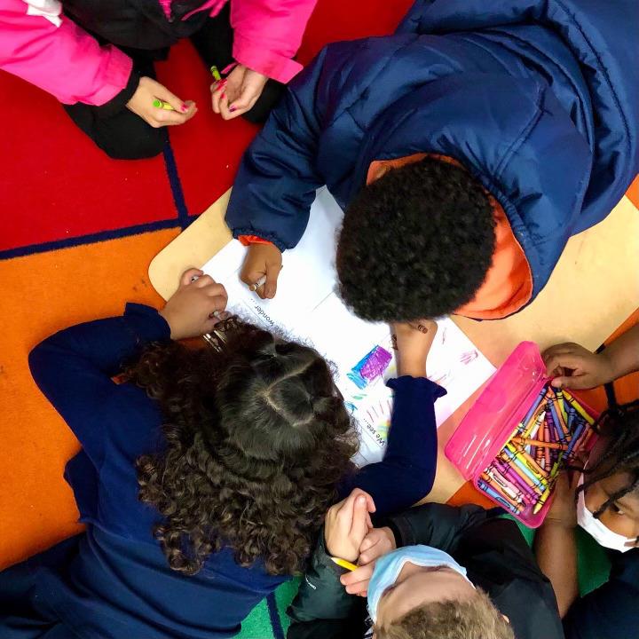 Picture from in-school field trip, with cARTie, a mobile art museum, for grades PK-2