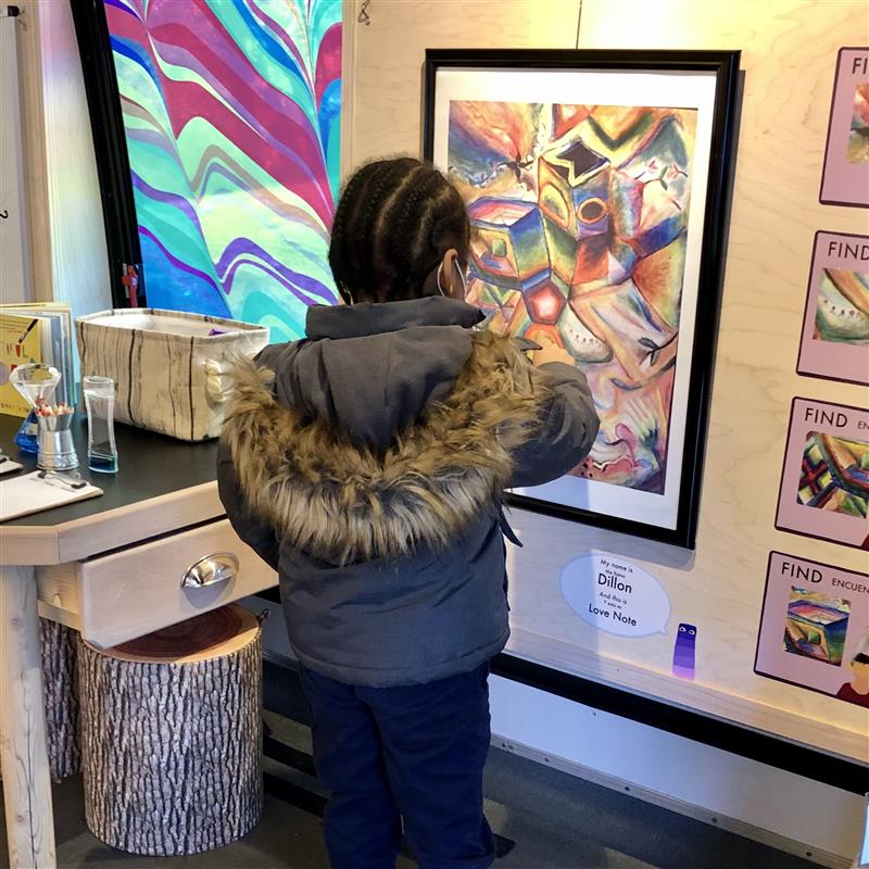 Picture from in-school field trip, with cARTie, a mobile art museum, for grades PK-2