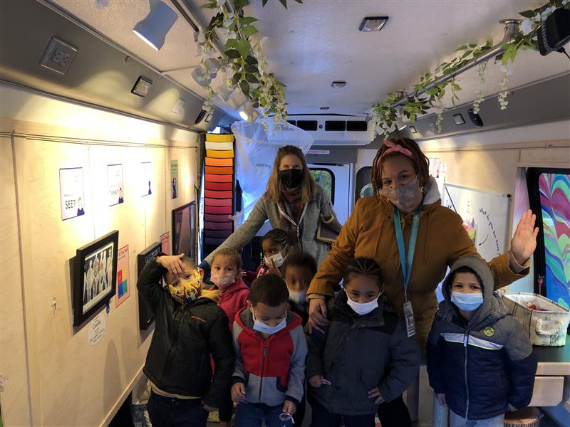 Picture from in-school field trip, with cARTie, a mobile art museum, for grades PK-2